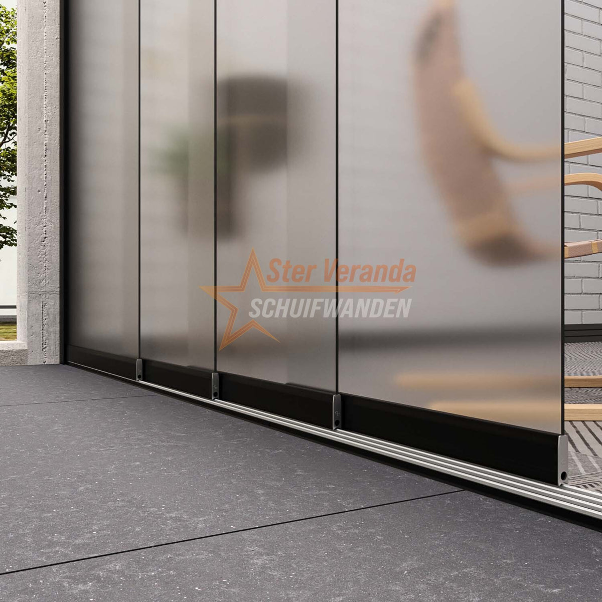 4-Rail Glazen Schuifwand tot 4030 mm breed (4x 1030mm glas)