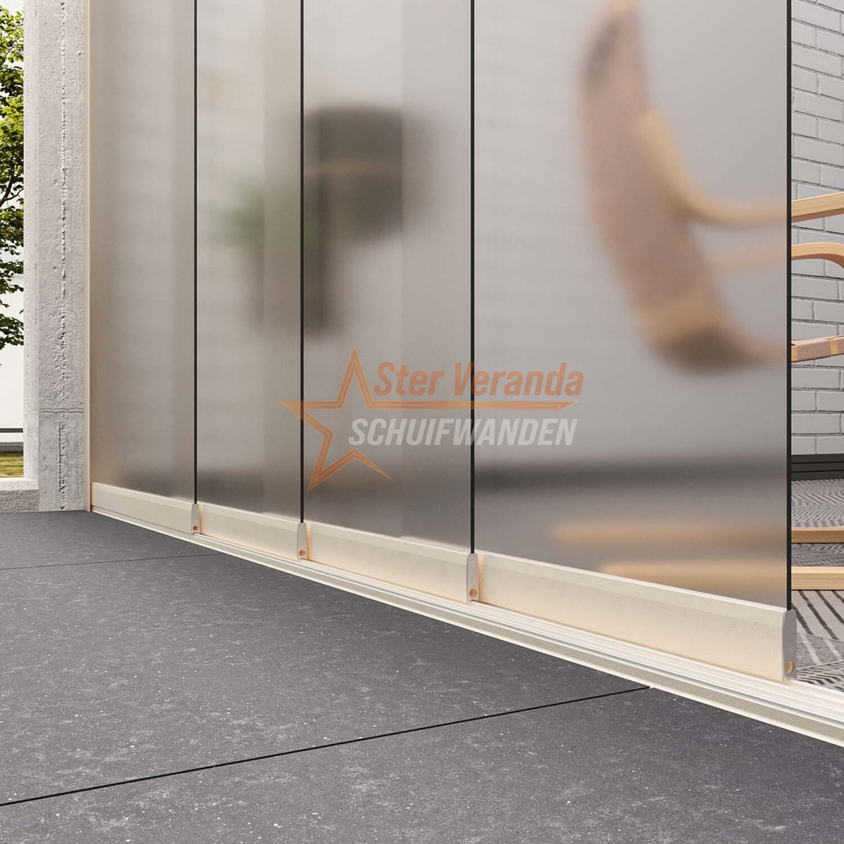 4-Rail Glazen Schuifwand tot 4030 mm breed (4x 1030mm glas)