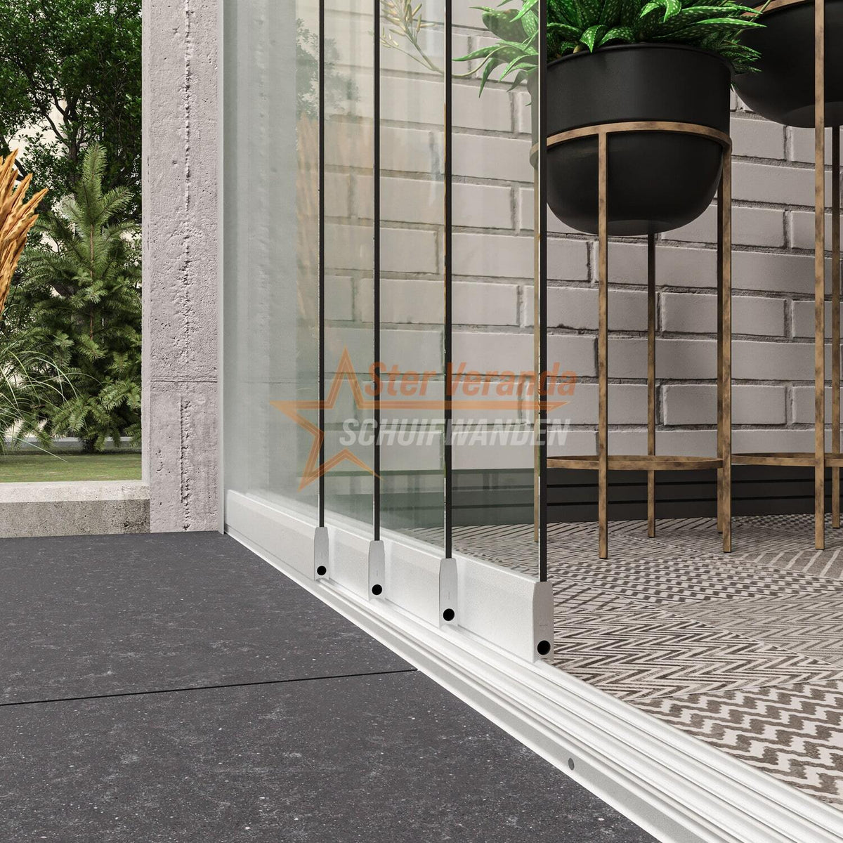4-Rail Glazen Schuifwand tot 4030 mm breed (4x 1030mm glas)