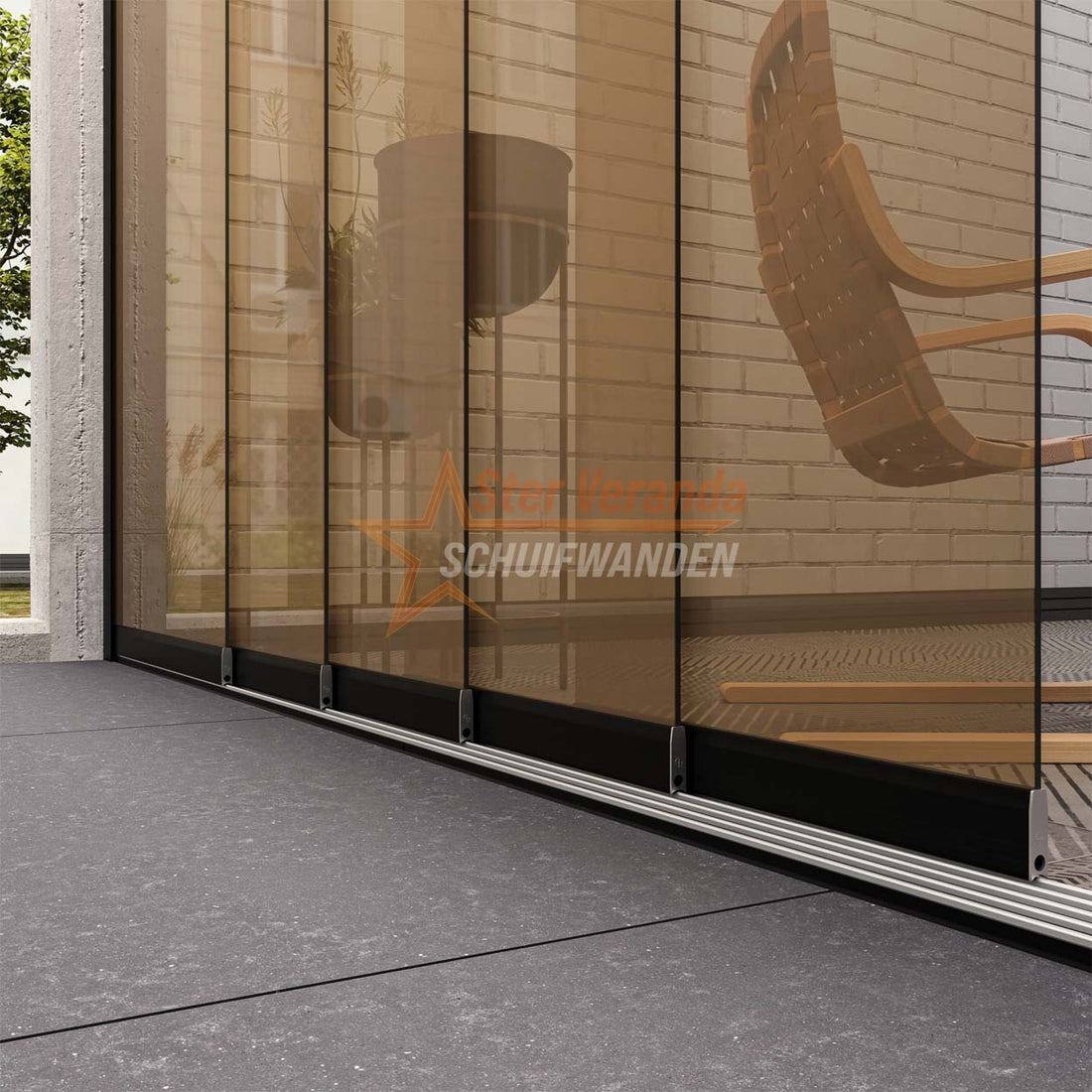 5-Rail Glazen Schuifwand tot 5030 mm breed (5x 1030mm glas)