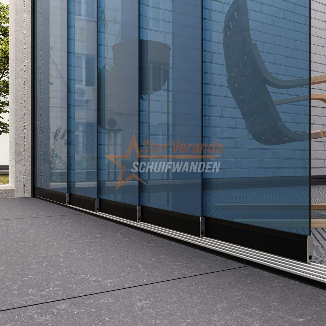 5-Rail Glazen Schuifwand tot 5030 mm breed (5x 1030mm glas)