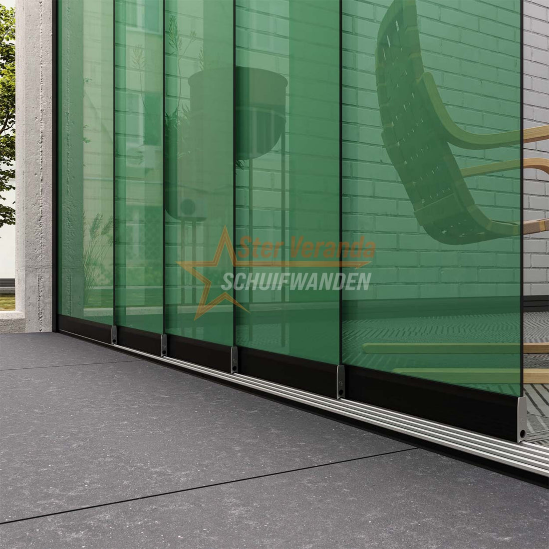 5-Rail Glazen Schuifwand tot 5030 mm breed (5x 1030mm glas)