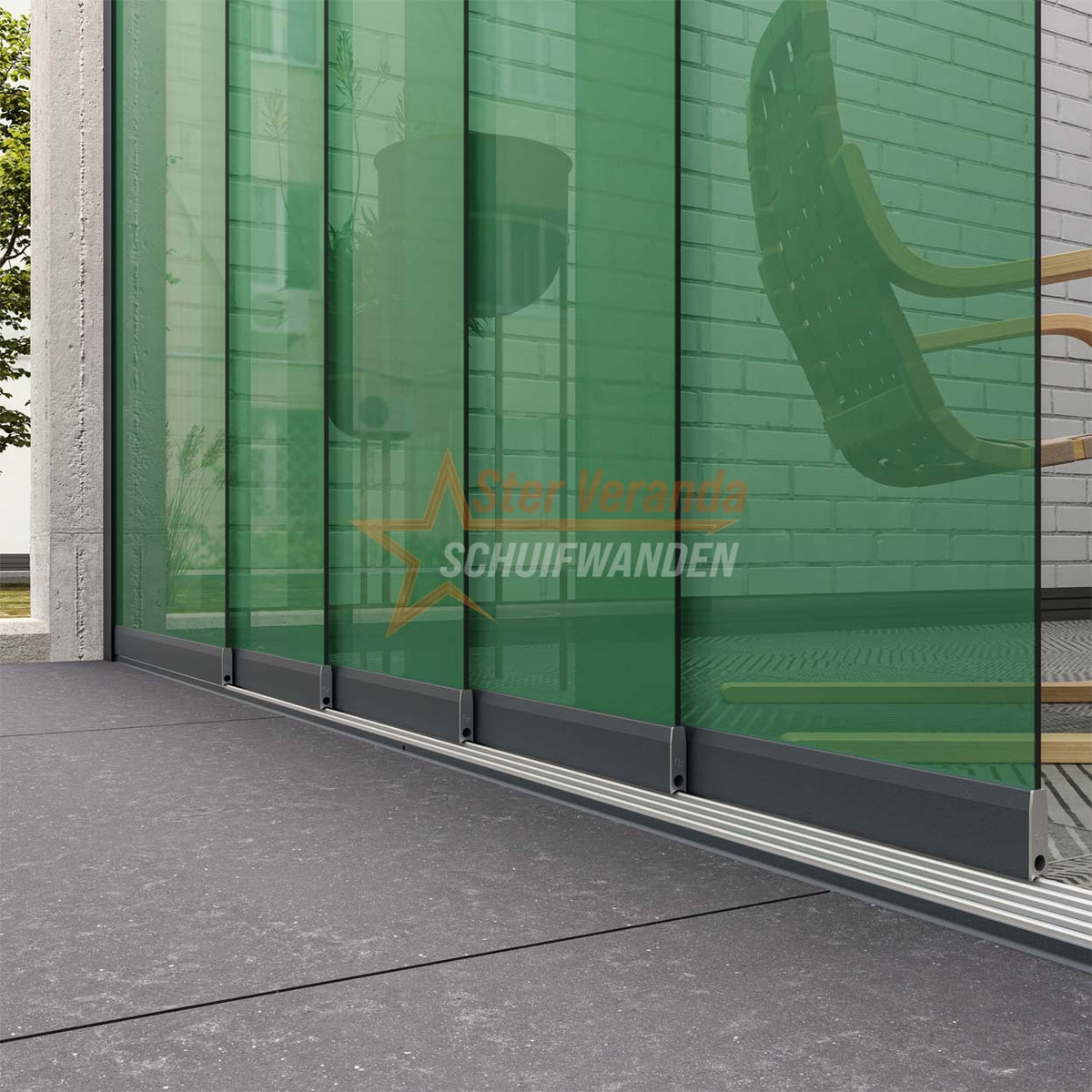 5-Rail Glazen Schuifwand tot 3980 mm breed (5x 820mm glas)