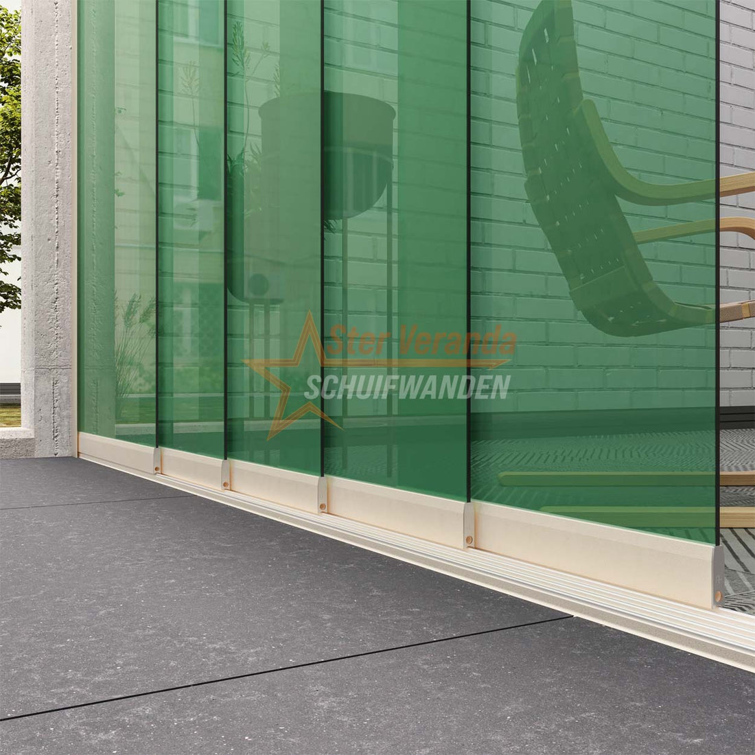 5-Rail Glazen Schuifwand tot 5030 mm breed (5x 1030mm glas)