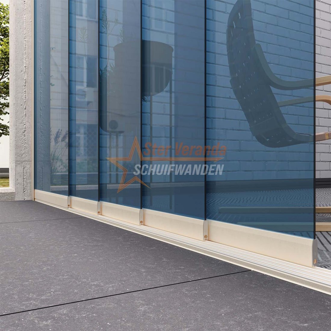 5-Rail Glazen Schuifwand tot 5030 mm breed (5x 1030mm glas)