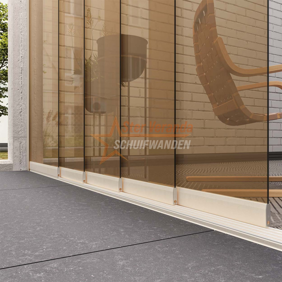 5-Rail Glazen Schuifwand tot 3980 mm breed (5x 820mm glas)