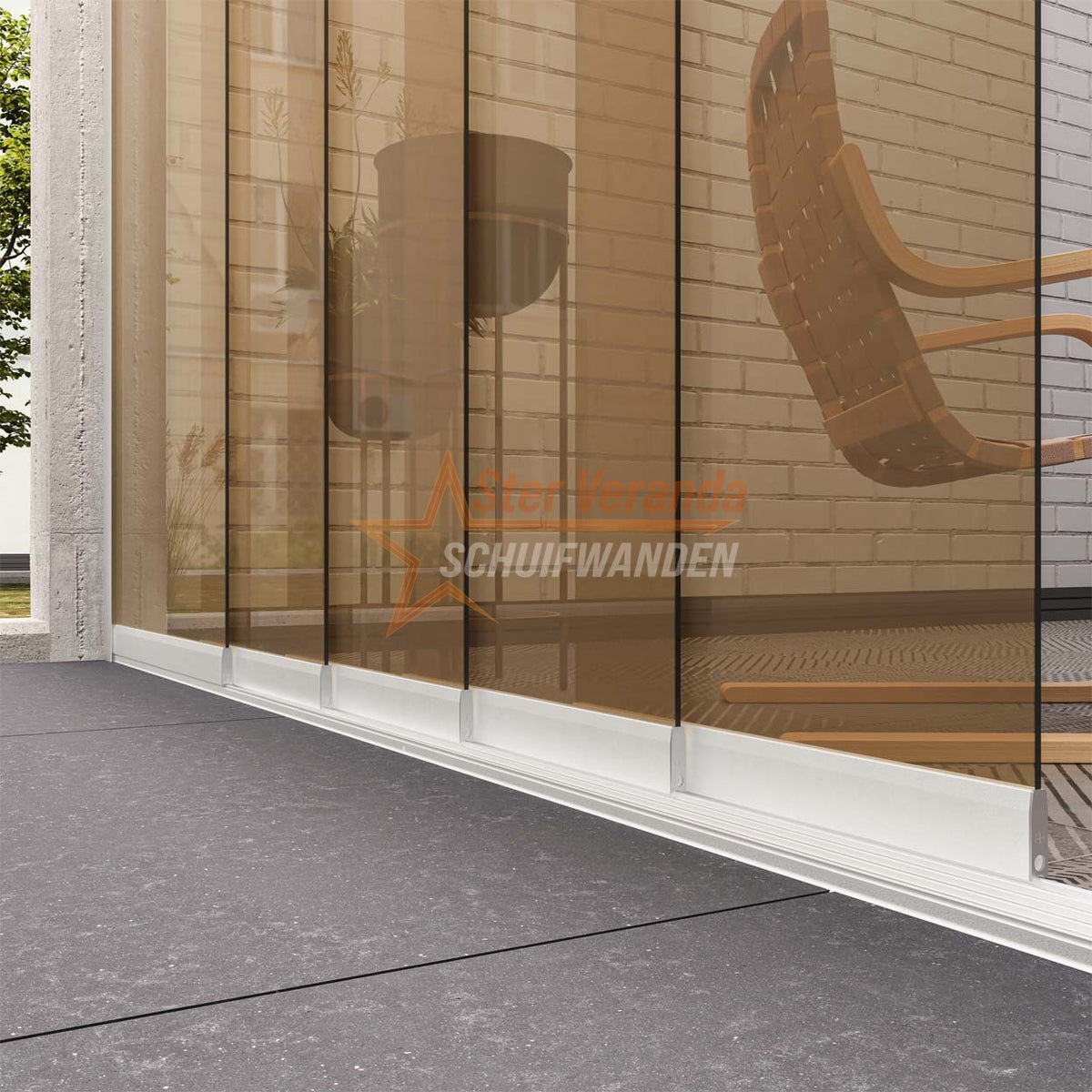 5-Rail Glazen Schuifwand tot 3980 mm breed (5x 820mm glas)