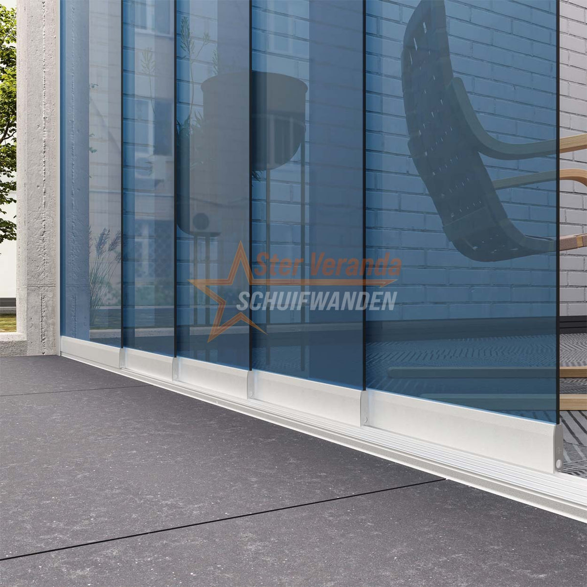 5-Rail Glazen Schuifwand tot 3980 mm breed (5x 820mm glas)
