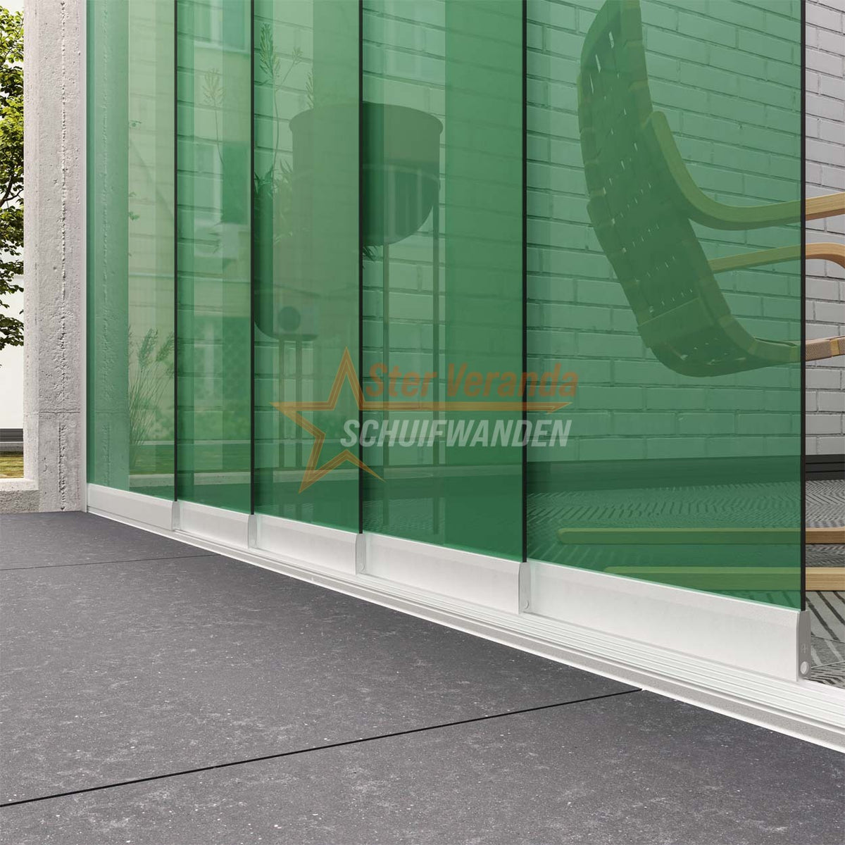 5-Rail Glazen Schuifwand tot 3980 mm breed (5x 820mm glas)