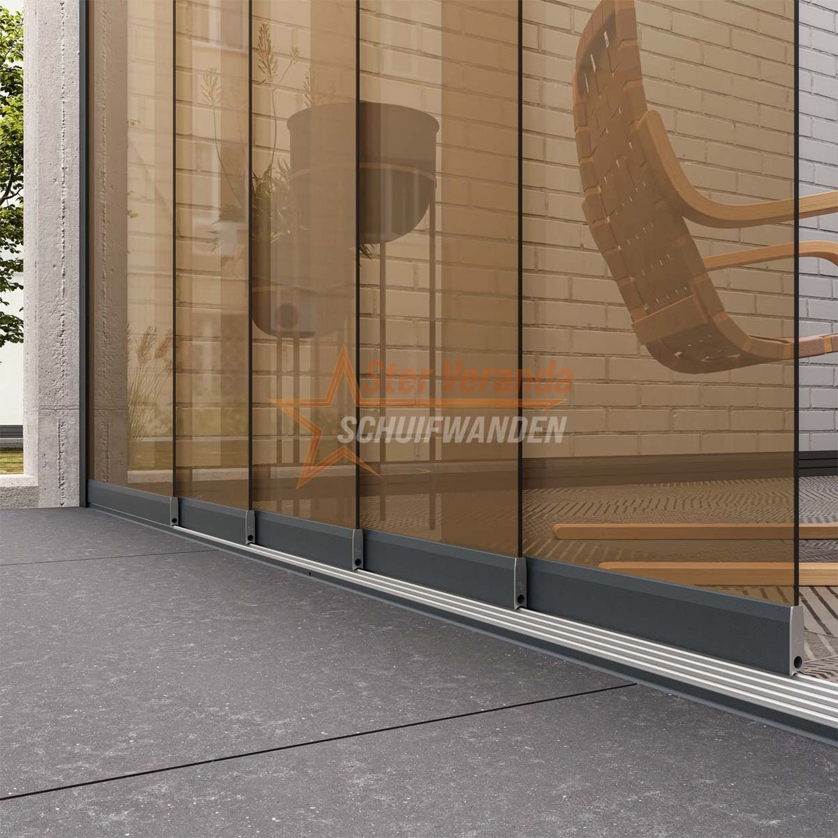 5-Rail Glazen Schuifwand tot 3980 mm breed (5x 820mm glas)