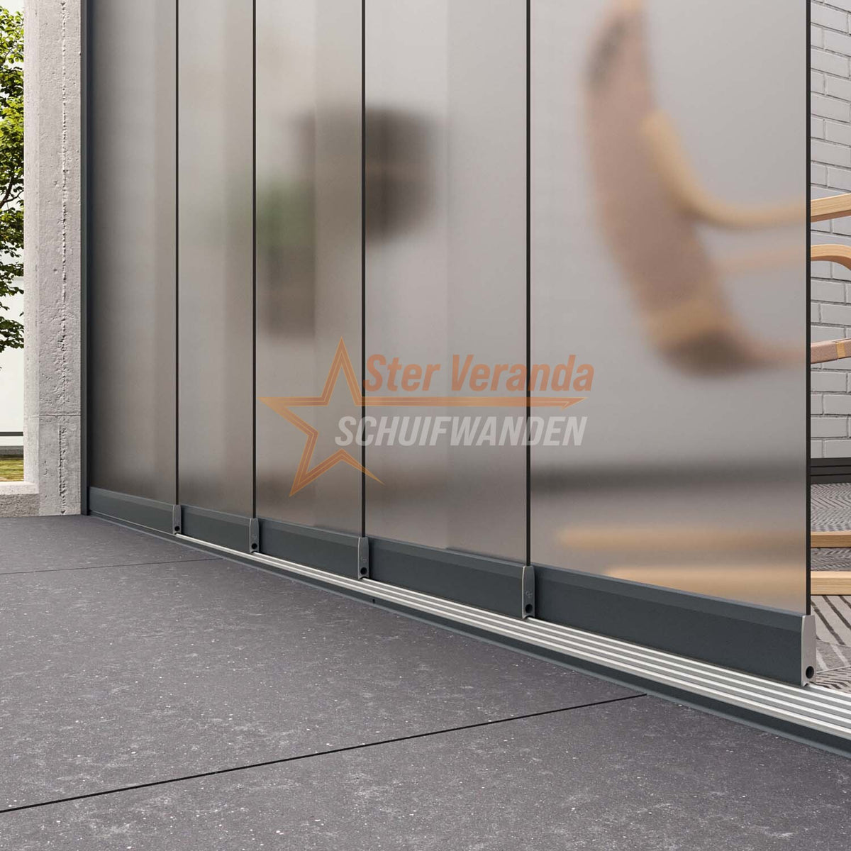 5-Rail Glazen Schuifwand tot 3980 mm breed (5x 820mm glas)