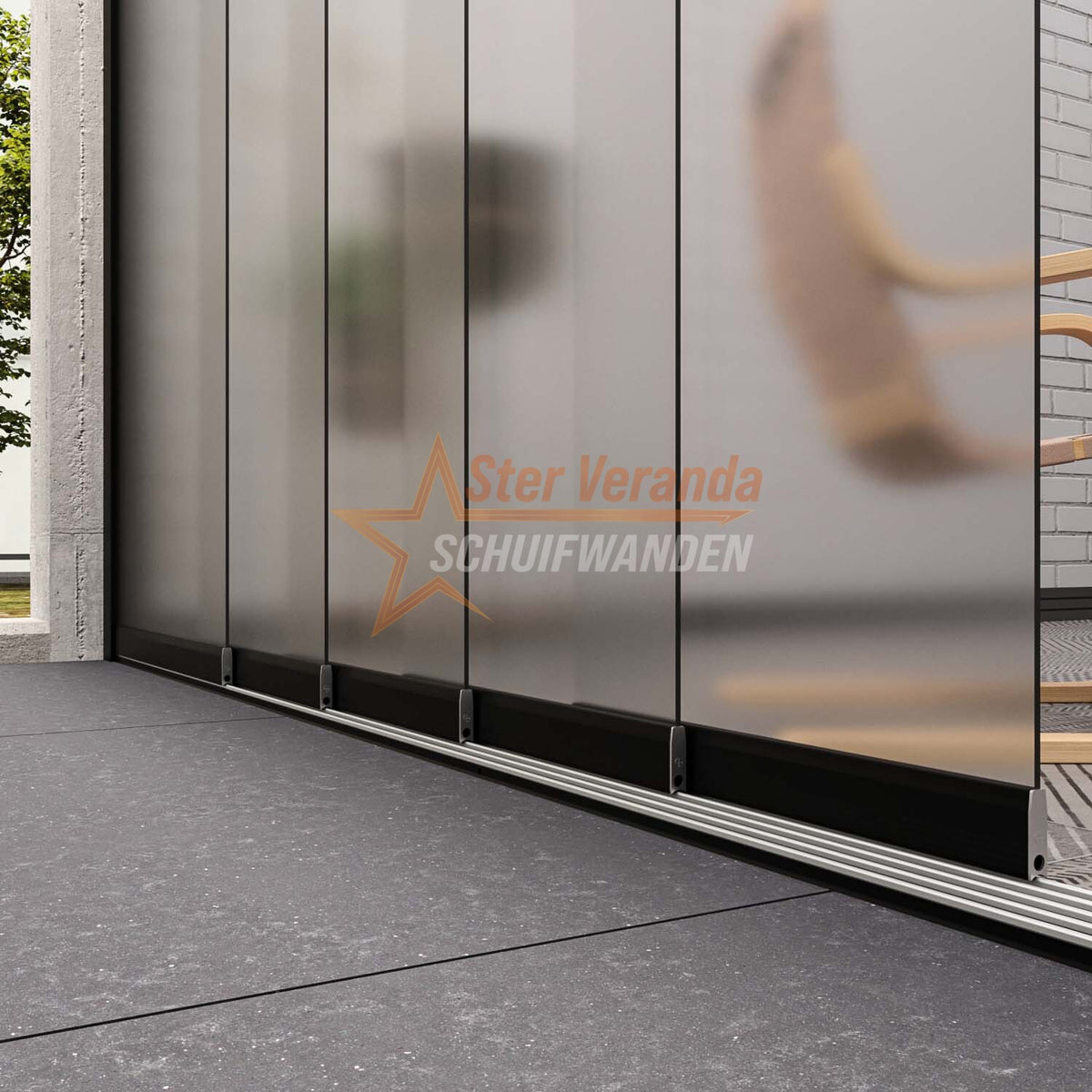 5-Rail Glazen Schuifwand tot 3980 mm breed (5x 820mm glas)