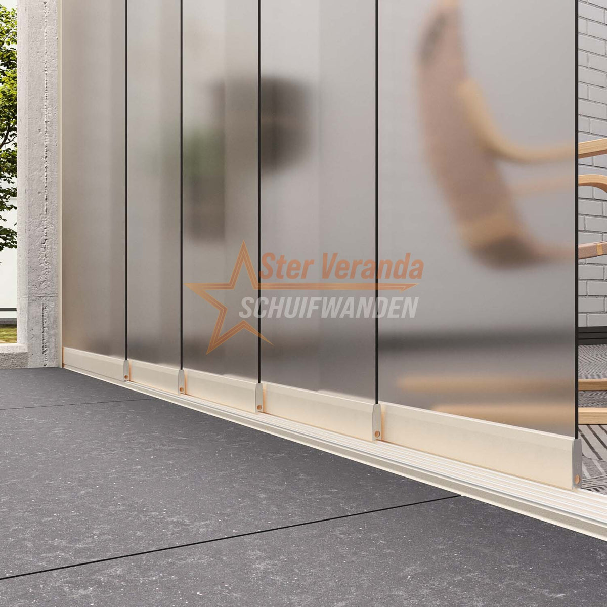 5-Rail Glazen Schuifwand tot 3980 mm breed (5x 820mm glas)