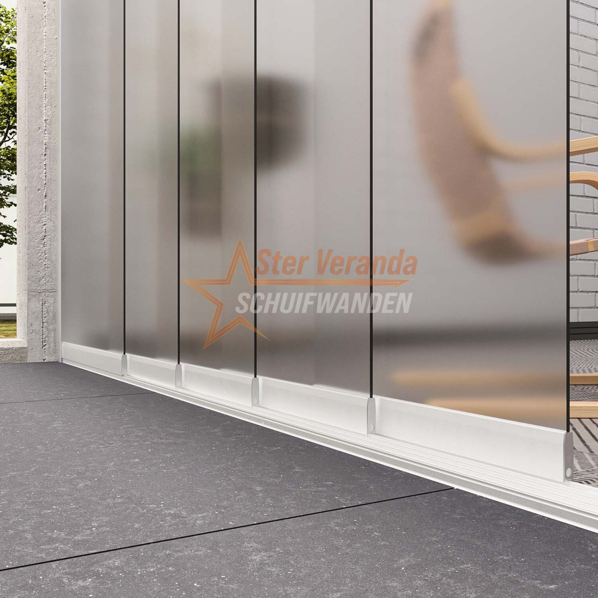 5-Rail Glazen Schuifwand tot 3980 mm breed (5x 820mm glas)