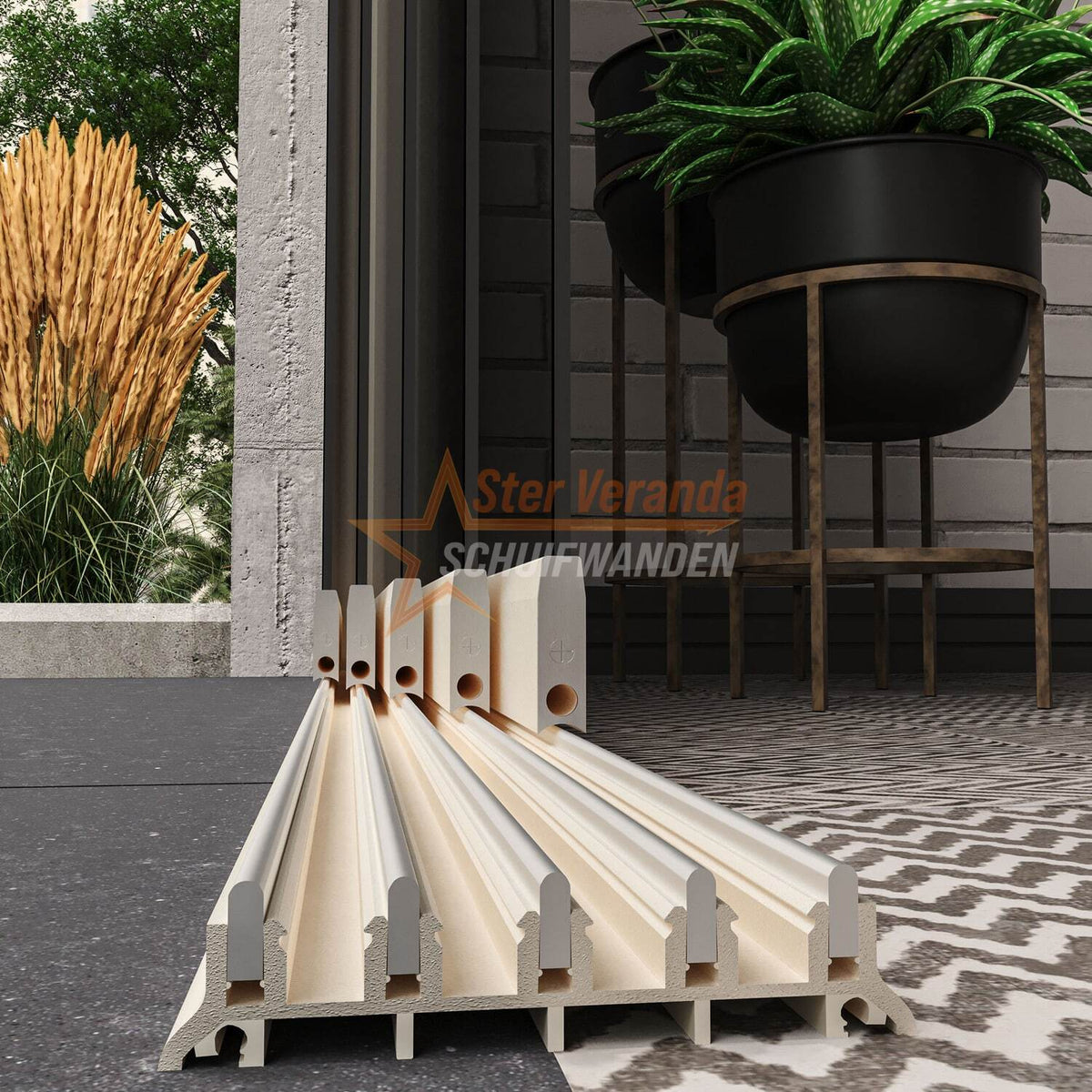 5-Rail Glazen Schuifwand tot 3980 mm breed (5x 820mm glas)