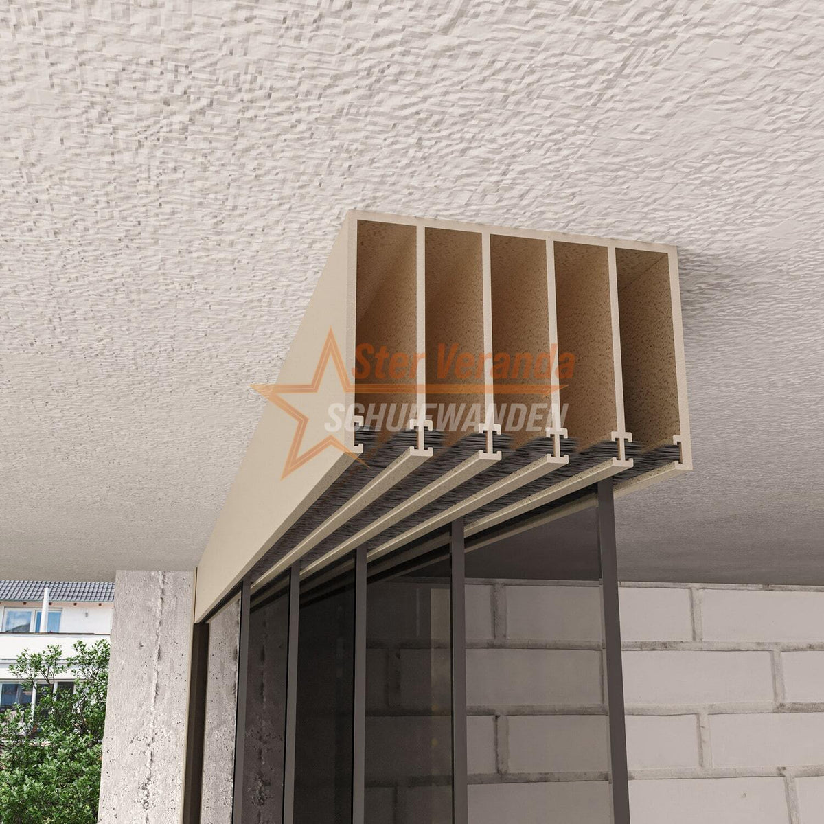 5-Rail Glazen Schuifwand tot 3980 mm breed (5x 820mm glas)