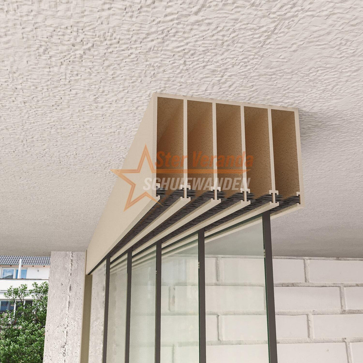 5-Rail Glazen Schuifwand tot 3980 mm breed (5x 820mm glas)