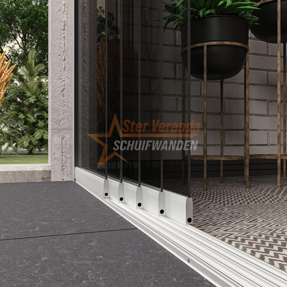 5-Rail Glazen Schuifwand tot 3980 mm breed (5x 820mm glas)