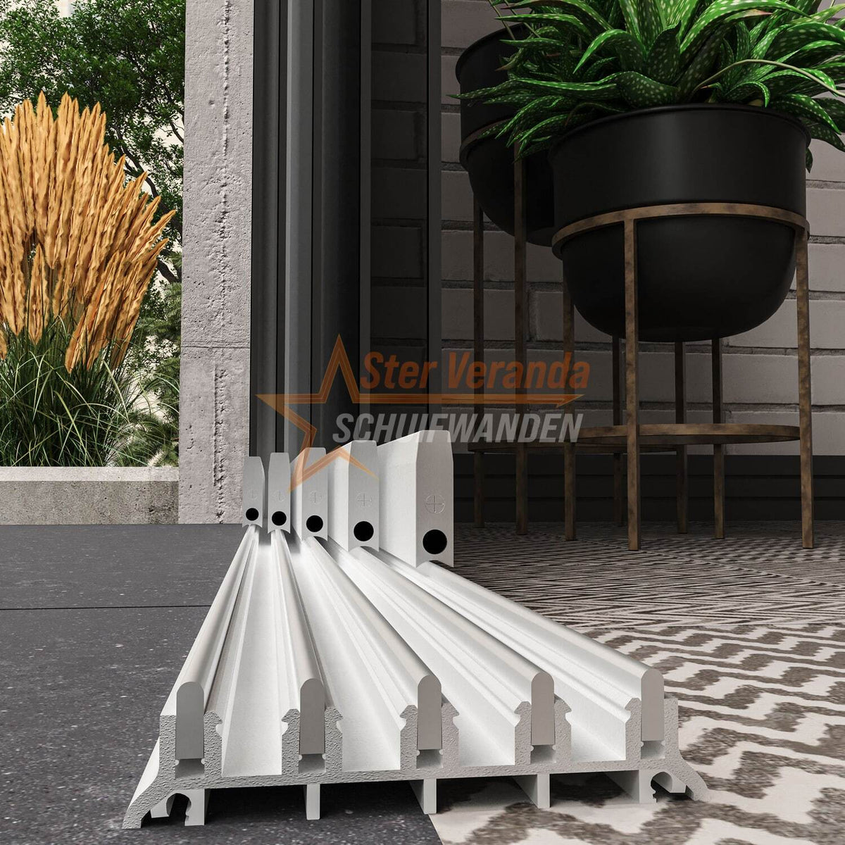 5-Rail Glazen Schuifwand tot 3980 mm breed (5x 820mm glas)