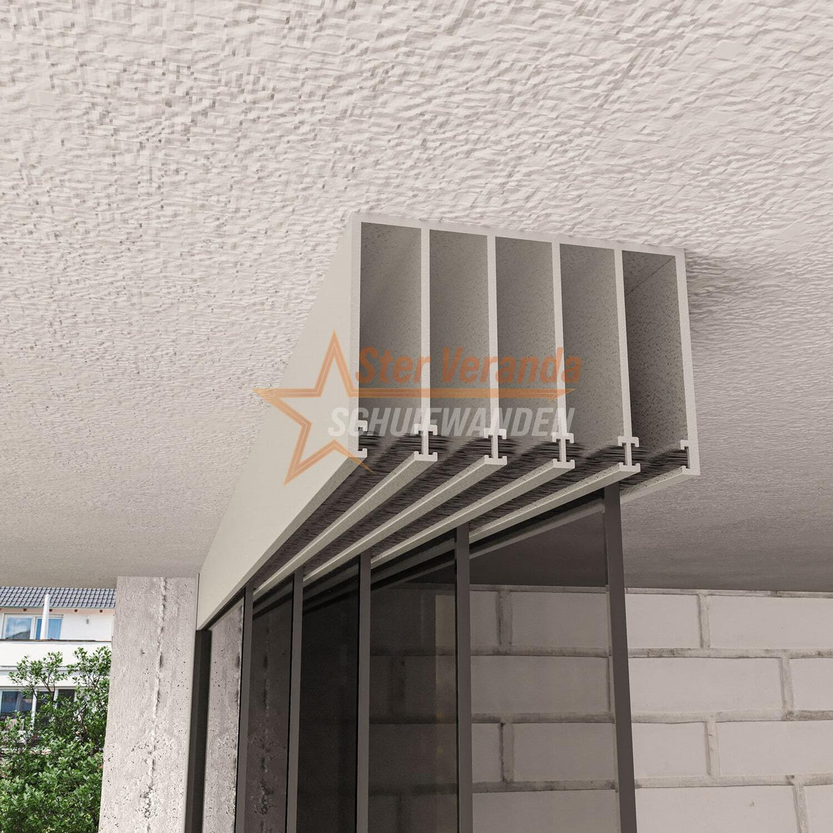 5-Rail Glazen Schuifwand tot 3980 mm breed (5x 820mm glas)