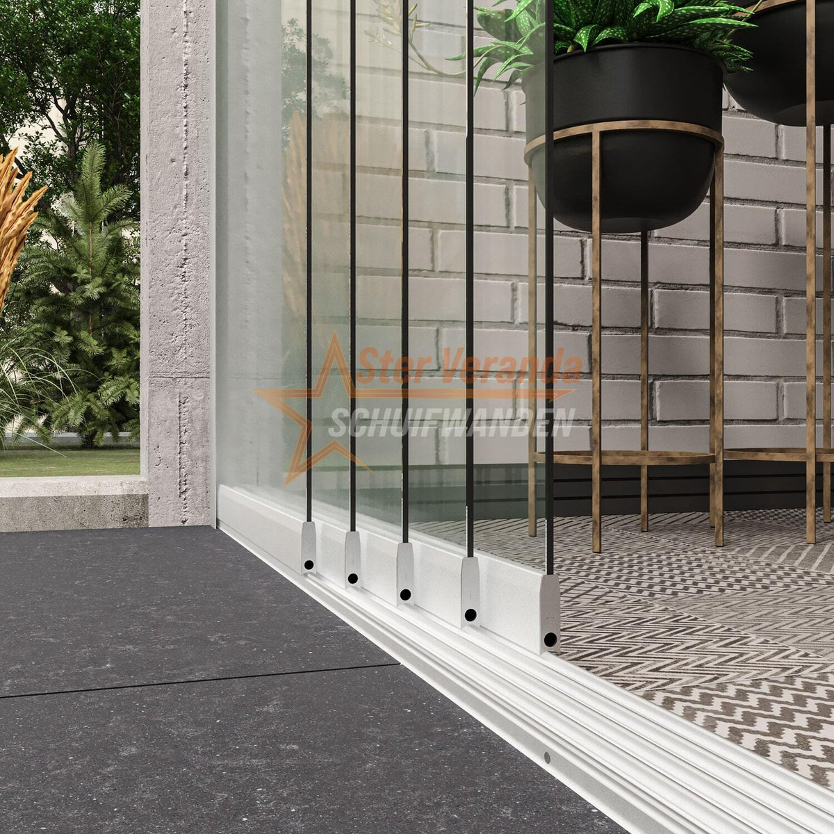 5-Rail Glazen Schuifwand tot 3980 mm breed (5x 820mm glas)