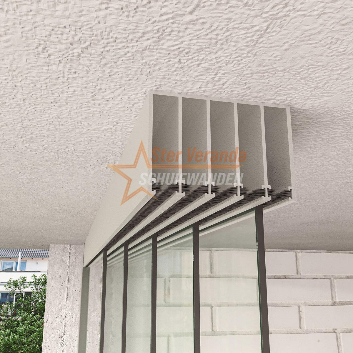 5-Rail Glazen Schuifwand tot 3980 mm breed (5x 820mm glas)