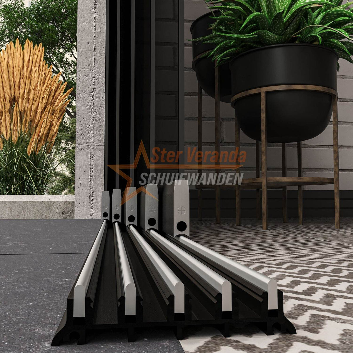 5-Rail Glazen Schuifwand tot 3980 mm breed (5x 820mm glas)