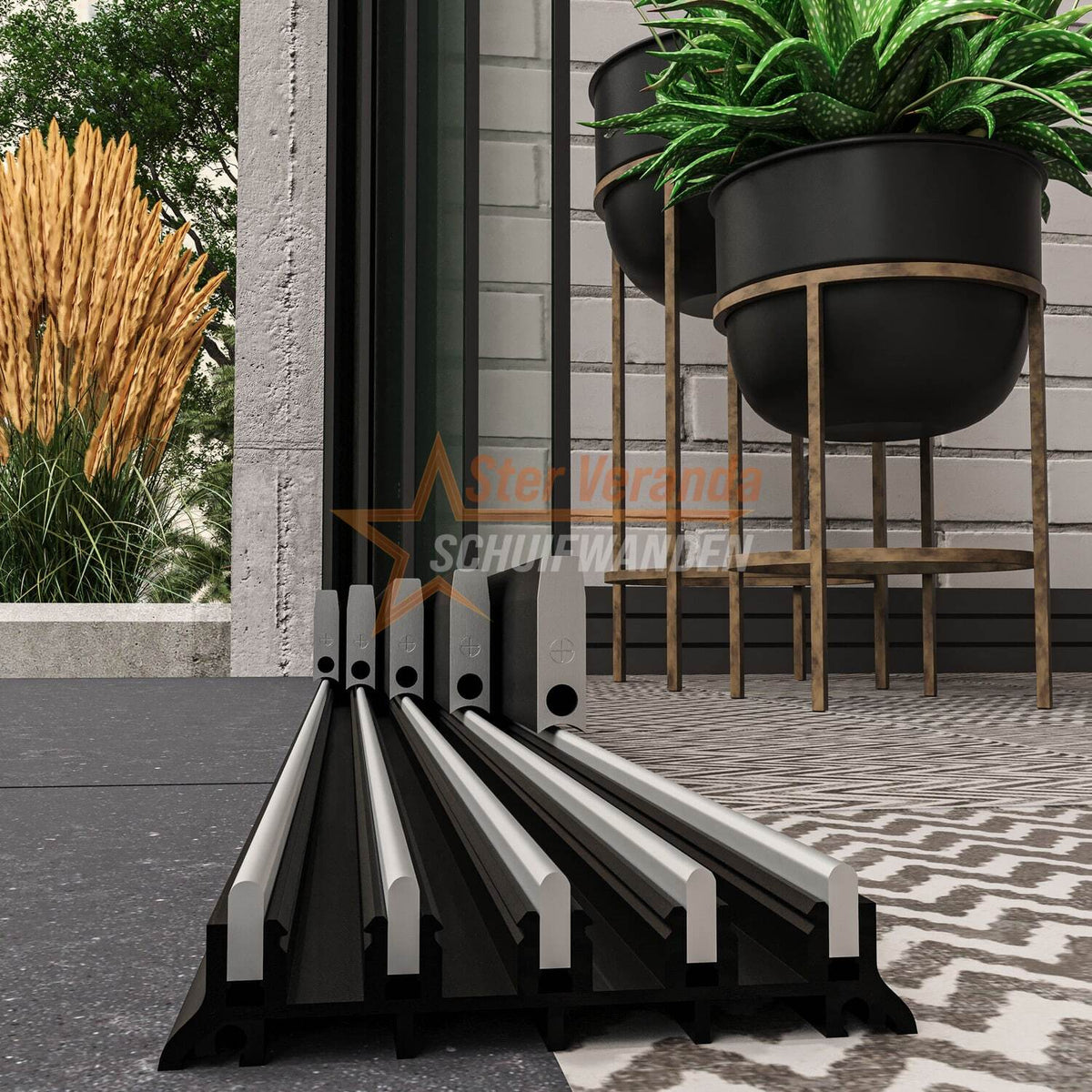 5-Rail Glazen Schuifwand tot 3980 mm breed (5x 820mm glas)