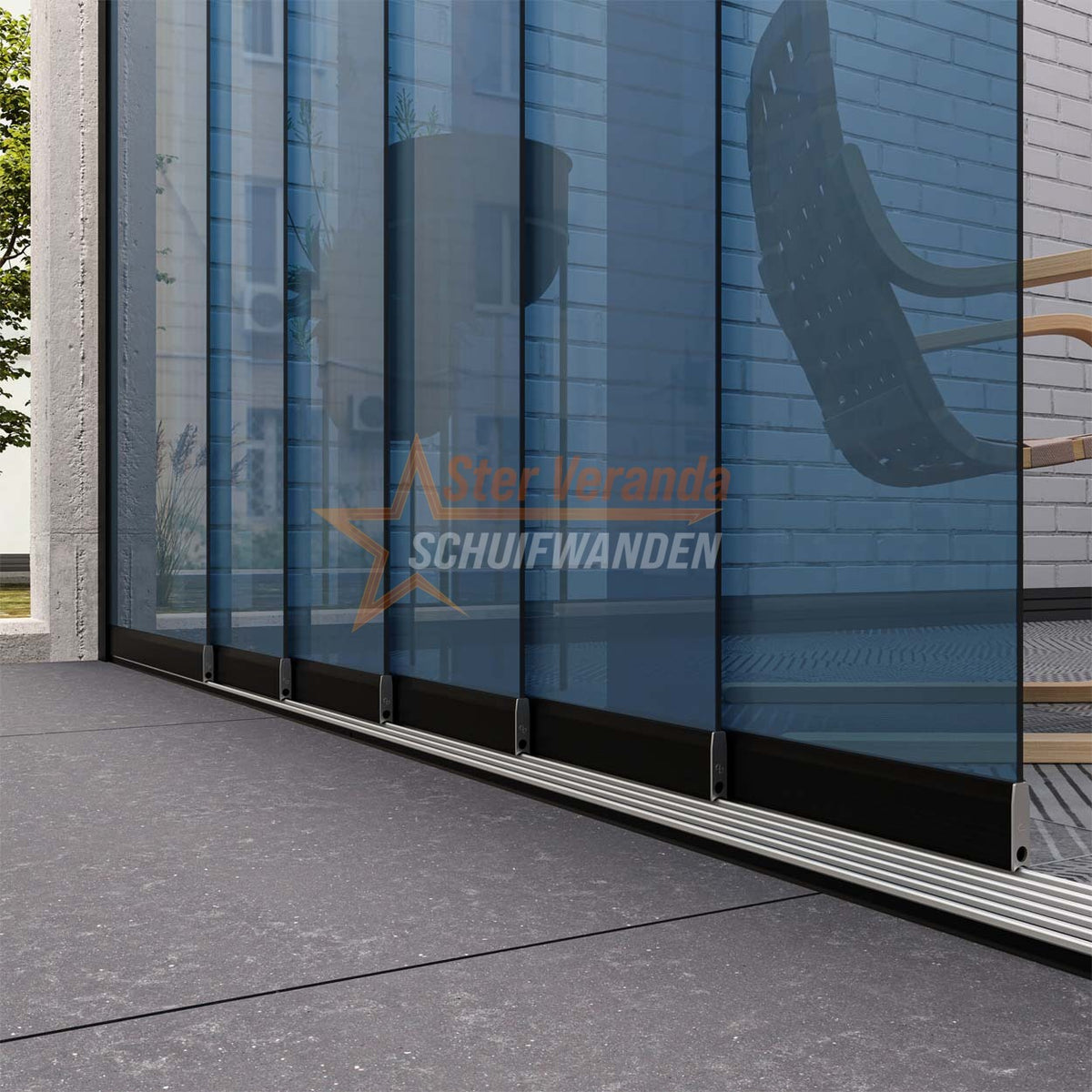 6-Rail Glazen Schuifwand tot 4770 mm breed (6x 820mm glas)