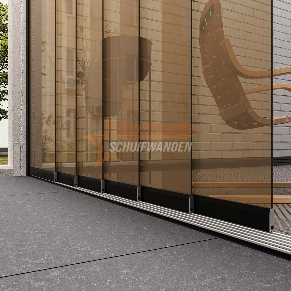 6-Rail Glazen Schuifwand tot 4770 mm breed (6x 820mm glas)