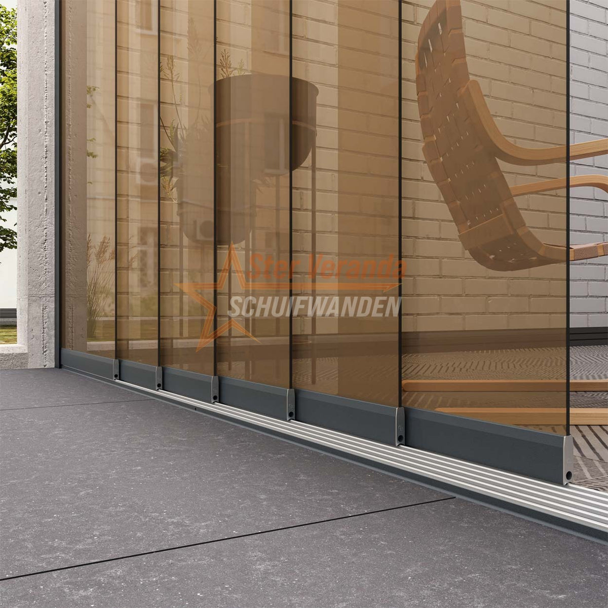 6-Rail Glazen Schuifwand tot 4770 mm breed (6x 820mm glas)