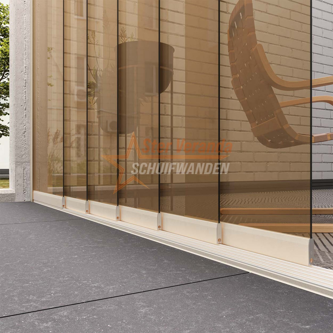 6-Rail Glazen Schuifwand tot 4770 mm breed (6x 820mm glas)