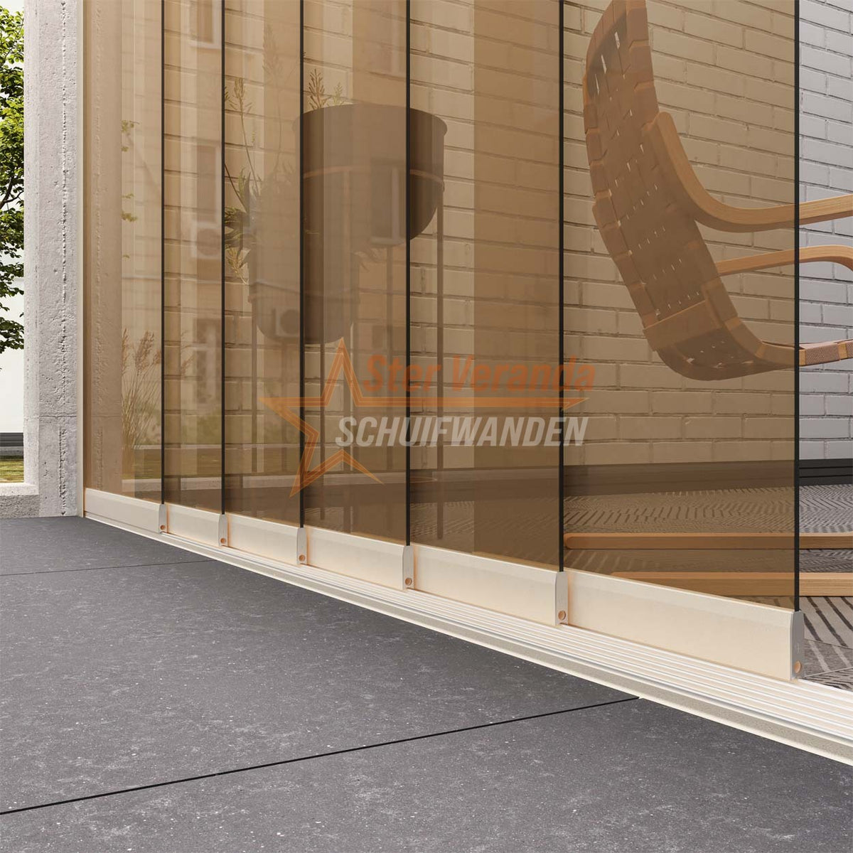 6-Rail Glazen Schuifwand tot 4770 mm breed (6x 820mm glas)