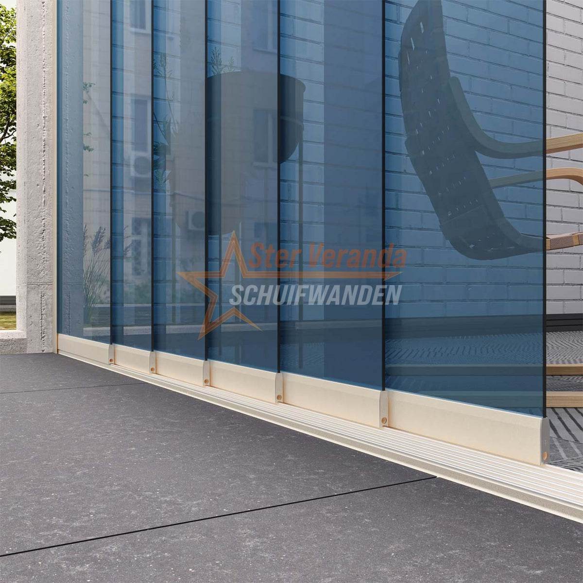 6-Rail Glazen Schuifwand tot 4770 mm breed (6x 820mm glas)