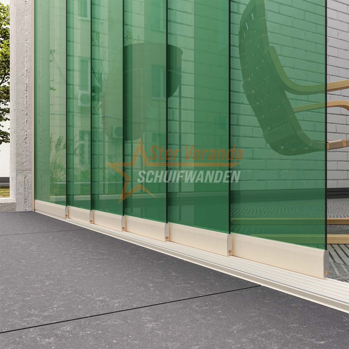 6-Rail Glazen Schuifwand tot 4770 mm breed (6x 820mm glas)