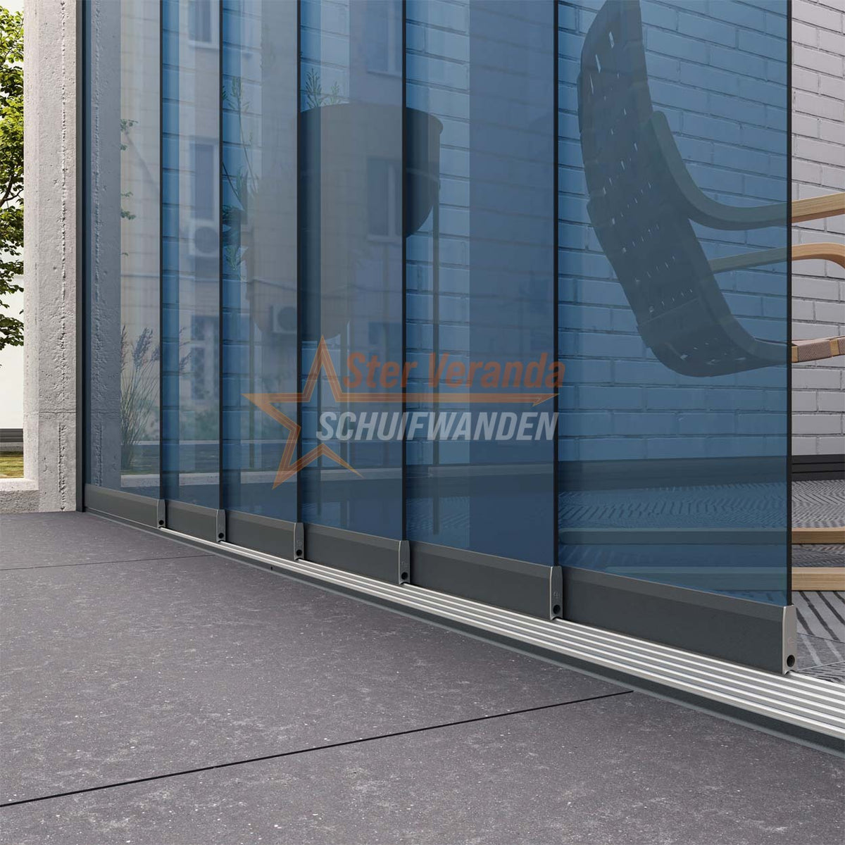 6-Rail Glazen Schuifwand tot 4770 mm breed (6x 820mm glas)