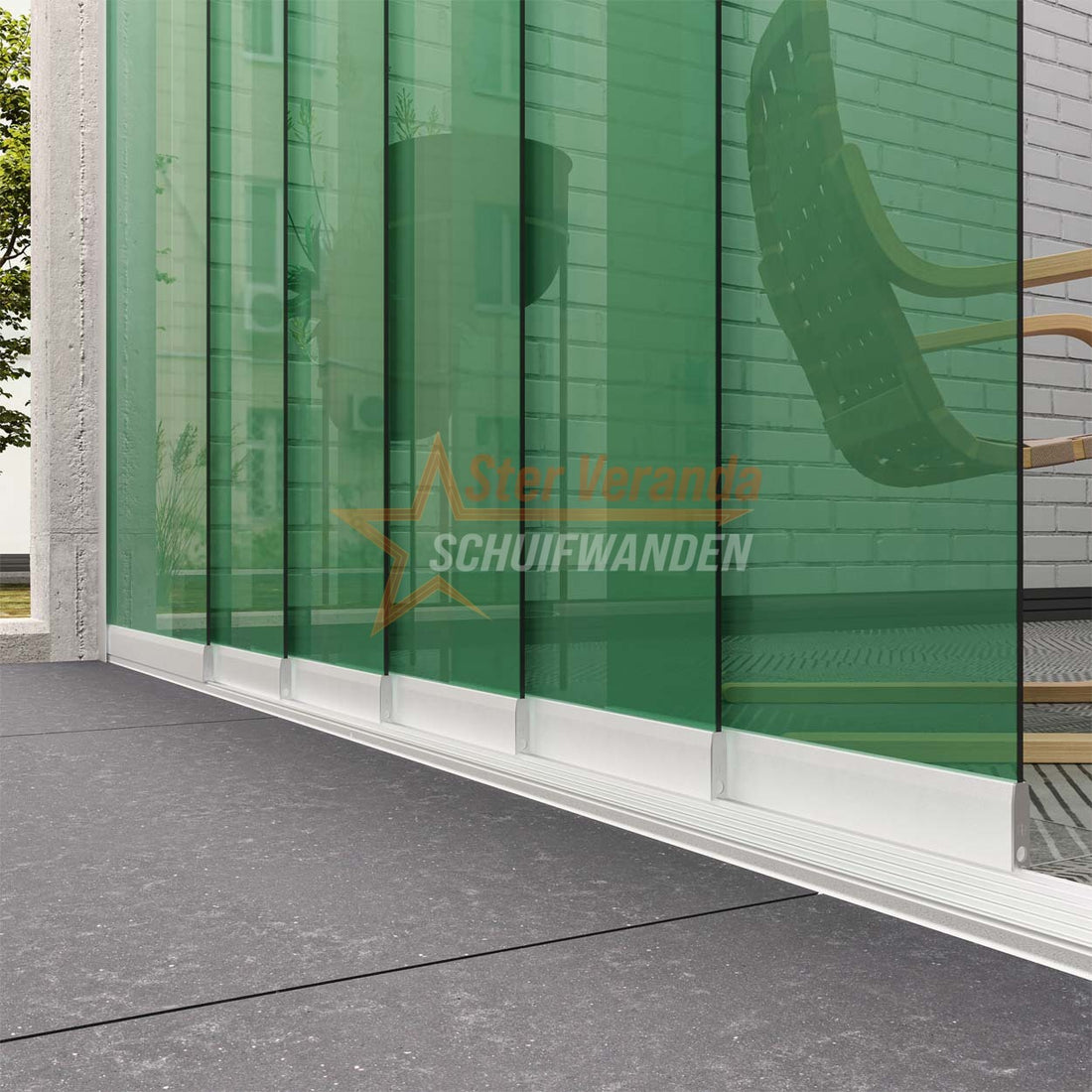 6-Rail Glazen Schuifwand tot 4770 mm breed (6x 820mm glas)