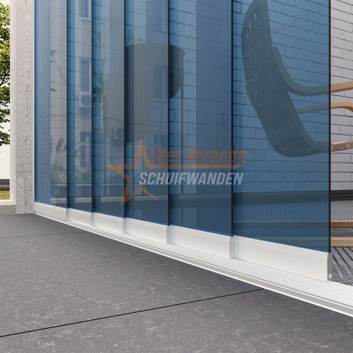 6-Rail Glazen Schuifwand tot 4770 mm breed (6x 820mm glas)