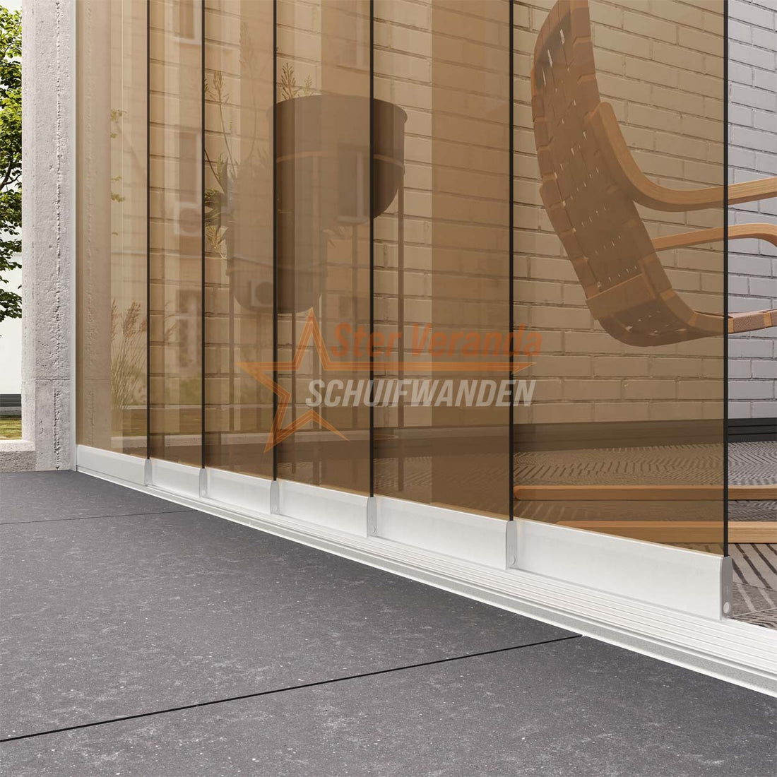 6-Rail Glazen Schuifwand tot 4770 mm breed (6x 820mm glas)