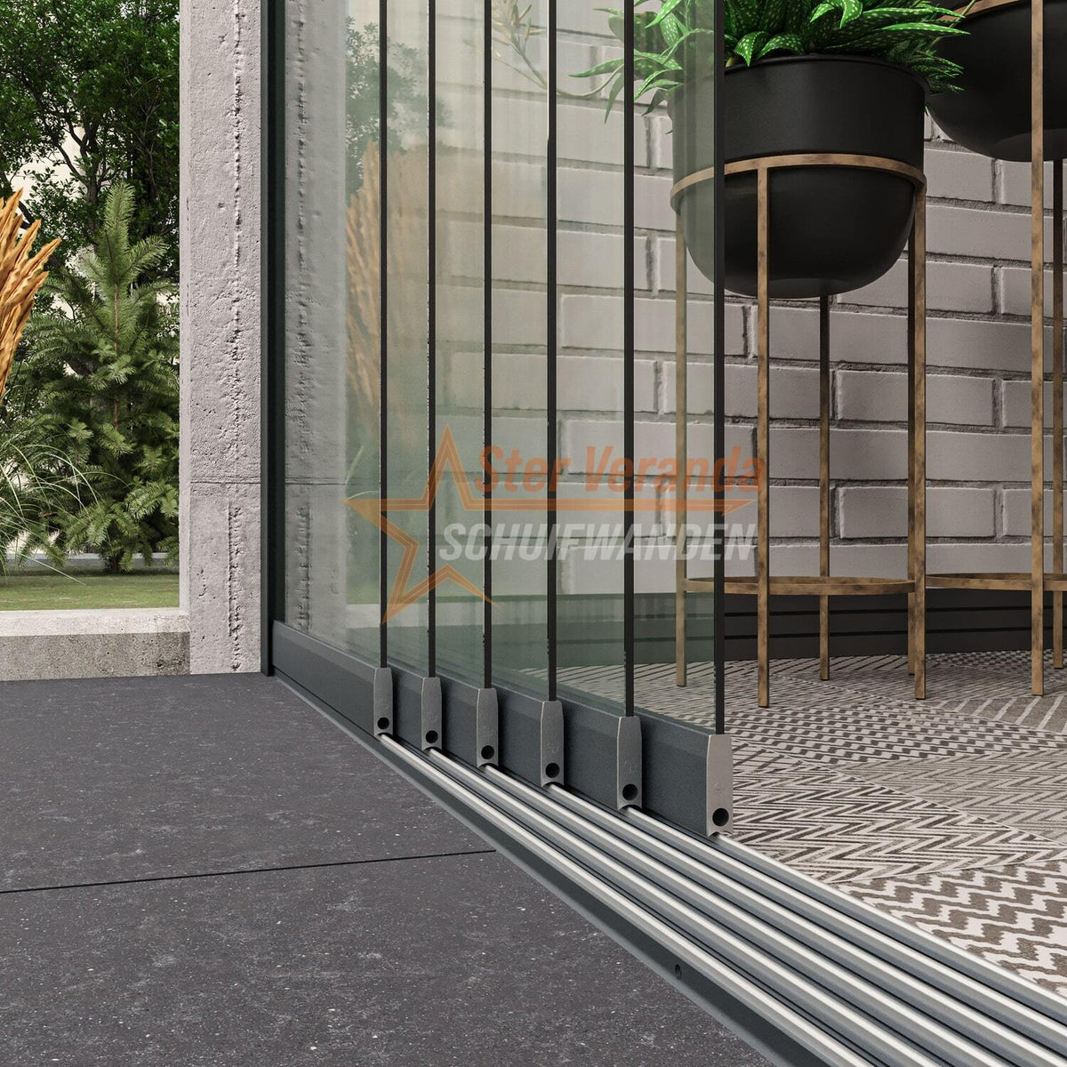 6-Rail Glazen Schuifwand tot 4770 mm breed (6x 820mm glas)