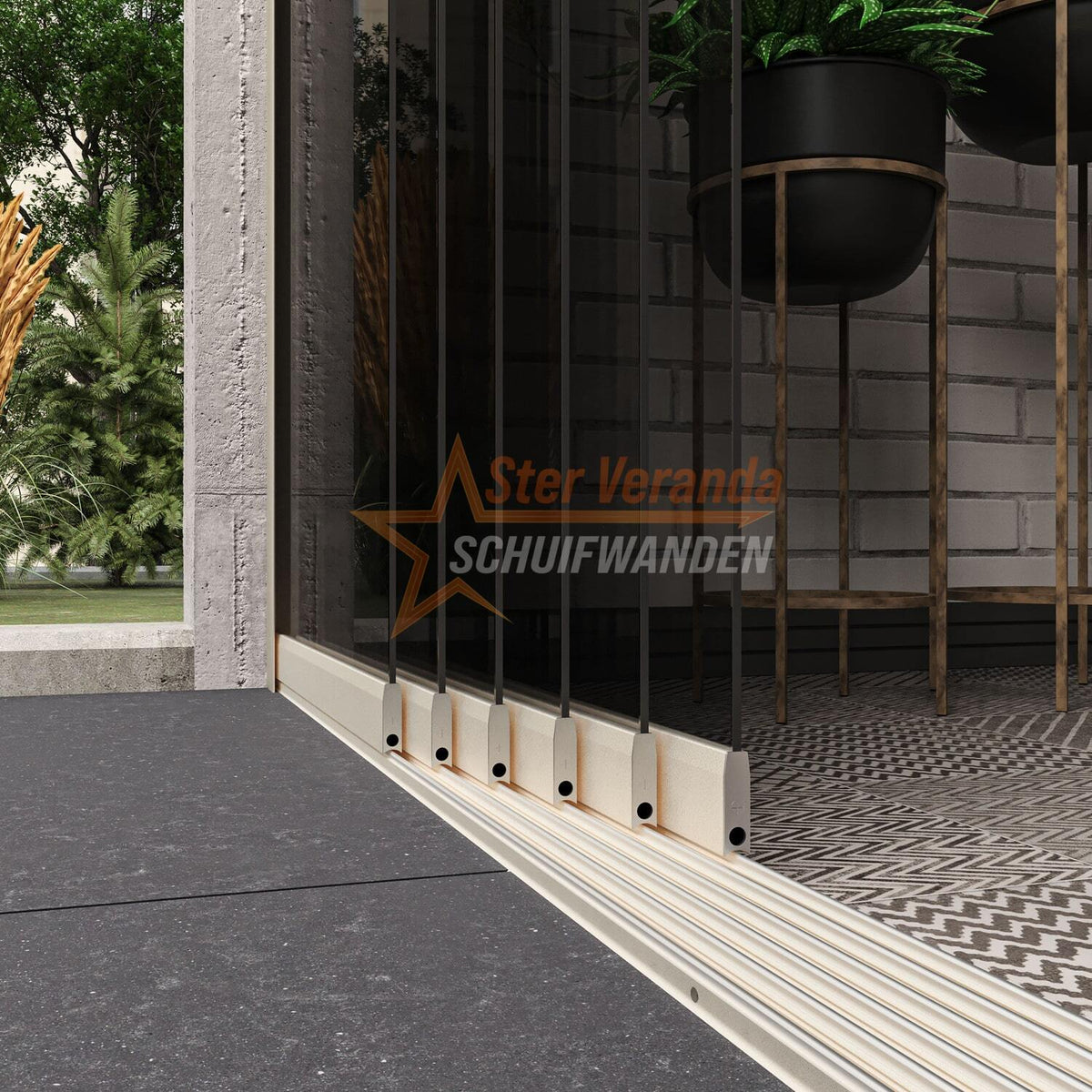 6-Rail Glazen Schuifwand tot 4770 mm breed (6x 820mm glas)