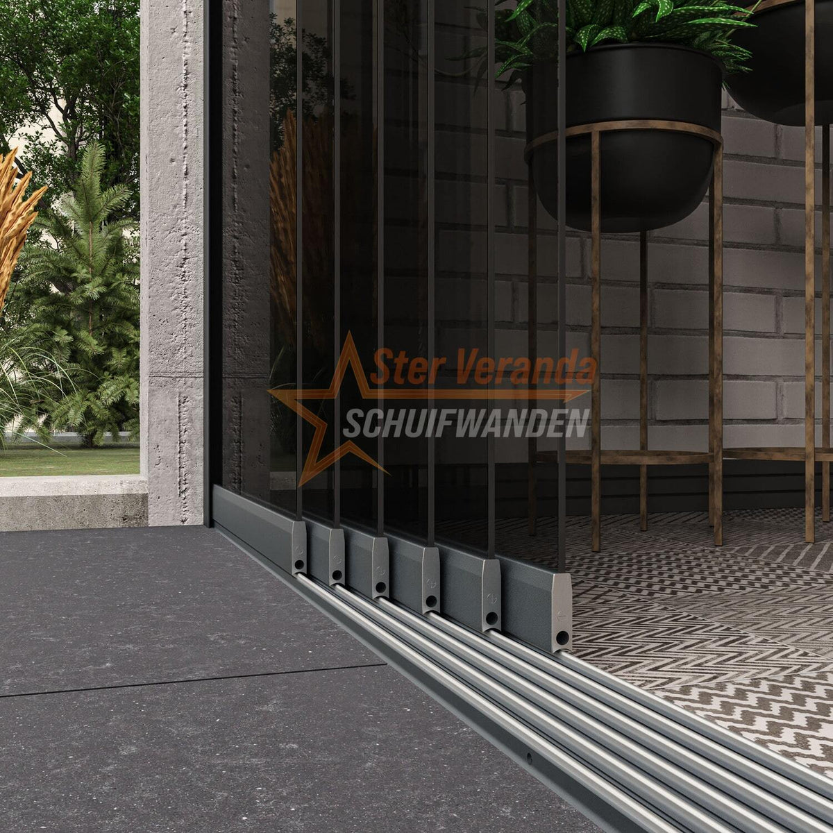 6-Rail Glazen Schuifwand tot 4770 mm breed (6x 820mm glas)