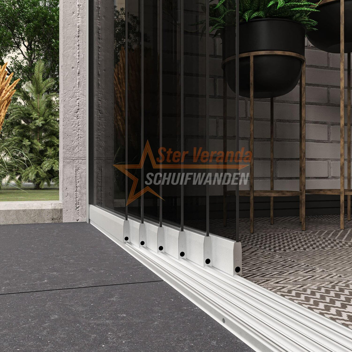 6-Rail Glazen Schuifwand tot 4770 mm breed (6x 820mm glas)