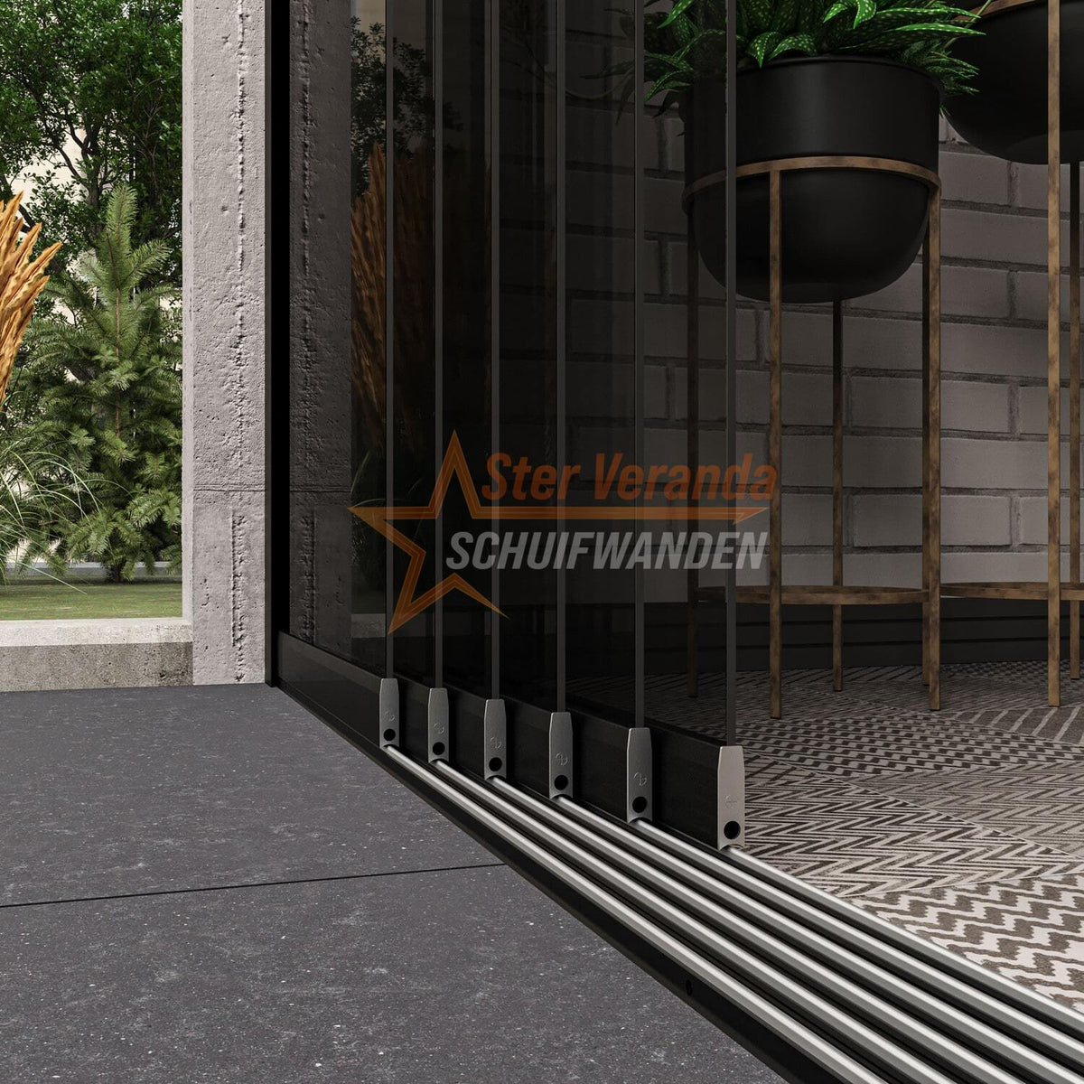 6-Rail Glazen Schuifwand tot 4770 mm breed (6x 820mm glas)